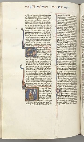 Fol. 358v, Micah, historiated initial V, Micah kneeling, bust of God above, c. 1275-1300