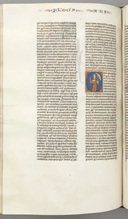 Framed Print : Fol. 361v, Habbakuk, historiated initial O, Habbakuk holding a basket and two stones Framed Print : Fol. 361v, Habbakuk, historiated initial O, Habbakuk holding a basket and two stones