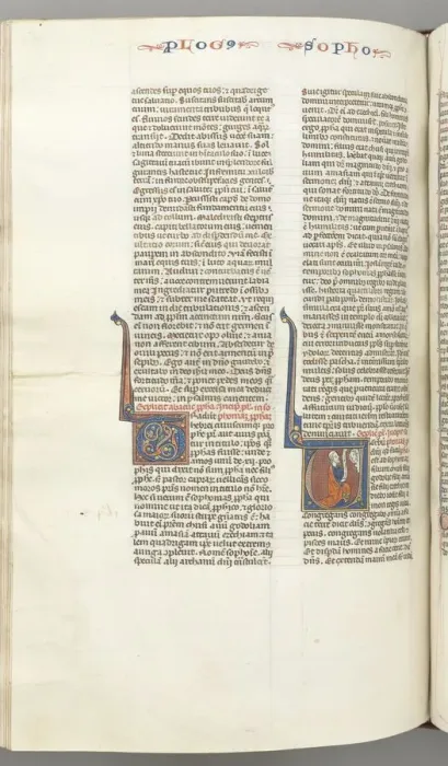 Framed Print : Fol. 362v, Zephaniah, historiated initial V, Zephaniah kneeling with a scroll, bust of God Framed Print : Fol. 362v, Zephaniah, historiated initial V, Zephaniah kneeling with a scroll, bust of God