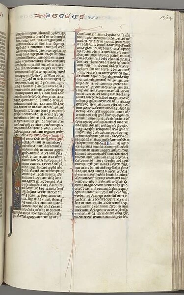 Fol. 364r, Haggai, historiated initial I, Haggai with a scroll standing on a hybrid, c