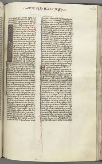 Framed Print : Fol. 365r, Zachariah, historiated initial I, Zachariah standing with a scroll, c. 1275-1300 Framed Print : Fol. 365r, Zachariah, historiated initial I, Zachariah standing with a scroll, c. 1275-1300