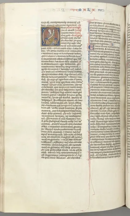 Framed Print : Fol. 368v, Malachi, historiated initial O, Malachi seated with a scroll, c. 1275-1300 Framed Print : Fol. 368v, Malachi, historiated initial O, Malachi seated with a scroll, c. 1275-1300