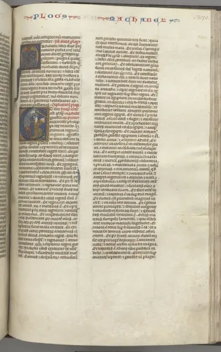 Framed Print : Fol. 370r, Maccabees I, historiated initial E, Mathathias slaying the idolatrous Jew, c Framed Print : Fol. 370r, Maccabees I, historiated initial E, Mathathias slaying the idolatrous Jew, c