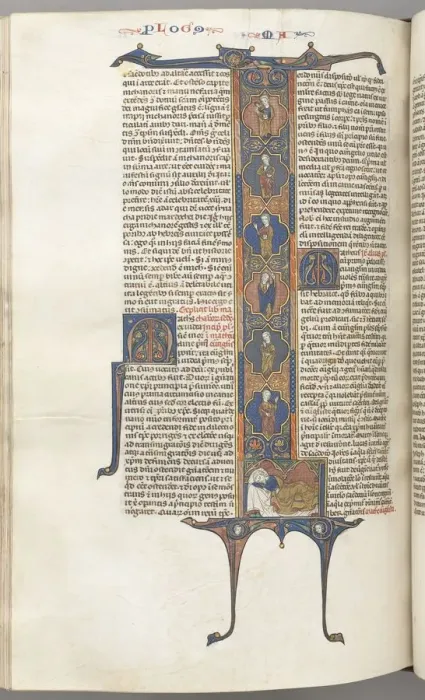 Framed Print : Fol. 391v, Matthew, full-length historiated initial L, the Tree of Jesse, with a sleeping Framed Print : Fol. 391v, Matthew, full-length historiated initial L, the Tree of Jesse, with a sleeping