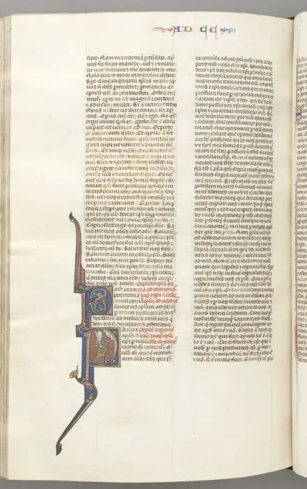 Framed Print : Fol. 445v, Corinthians II, historiated initial P, Paul standing with a sword…, c Framed Print : Fol. 445v, Corinthians II, historiated initial P, Paul standing with a sword…, c