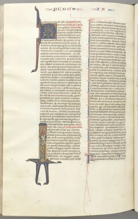 Framed Print : Fol. 476v, James, historiated initial I, James standing with a scroll, c. 1275-1300 Framed Print : Fol. 476v, James, historiated initial I, James standing with a scroll, c. 1275-1300