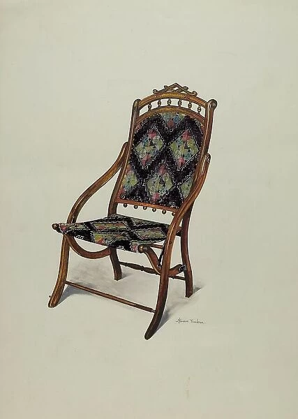 Folding Oak Chair, c. 1937. Creator: Florence Truelson