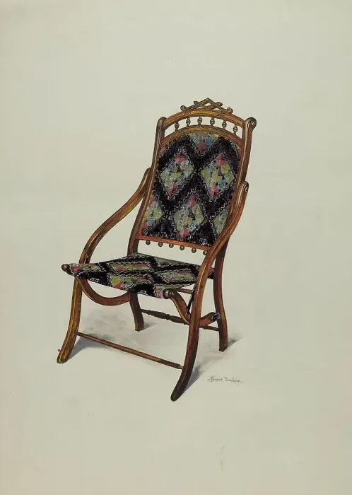 Framed Print : Folding Oak Chair, c. 1937. Creator: Florence Truelson Framed Print : Folding Oak Chair, c. 1937. Creator: Florence Truelson