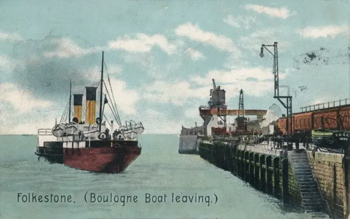 Framed Print : Folkestone (Boulogne Boat leaving), c1905 Framed Print : Folkestone (Boulogne Boat leaving), c1905