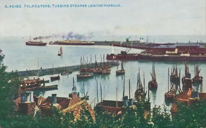 Framed Print : Folkestone: Turbine Steamer Leaving Harbour, late 19th-early 20th century Framed Print : Folkestone: Turbine Steamer Leaving Harbour, late 19th-early 20th century
