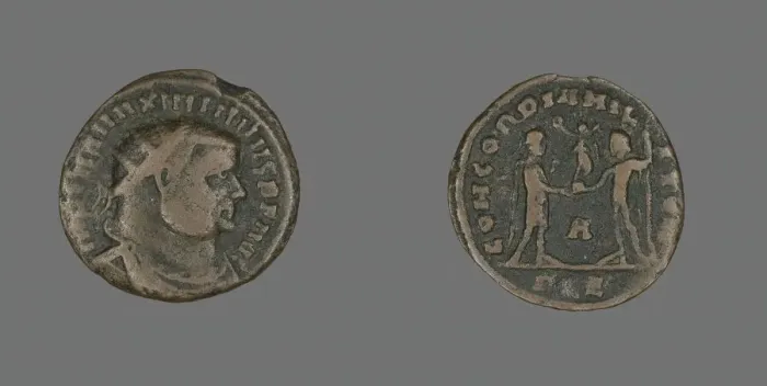 Framed Print : Follis (Coin) Portraying Emperor Maximian, about 296-297. Creator: Unknown Framed Print : Follis (Coin) Portraying Emperor Maximian, about 296-297. Creator: Unknown