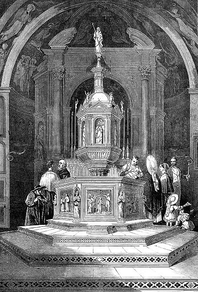 The Font in the Baptistery of Sienna Cathedral, 1860. Creator: Unknown