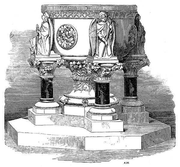Font in St. Mary's Church, Stoke Newington, 1858. Creator: Unknown