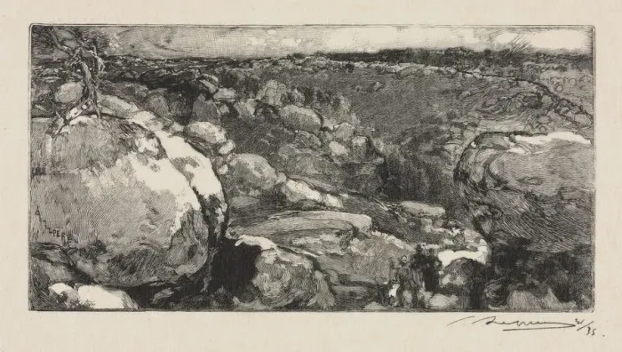 Framed Print : Fontainebleau Forest: The Cirque of Long-Rocher, 1888. Creator: Auguste Louis Lepere (French Framed Print : Fontainebleau Forest: The Cirque of Long-Rocher, 1888. Creator: Auguste Louis Lepere (French