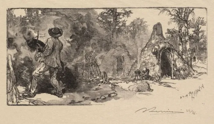 Framed Print : Fontainebleau Forest: Coalmen (La Foret de Fontainebleau: Les Charbonniers), 1890 Framed Print : Fontainebleau Forest: Coalmen (La Foret de Fontainebleau: Les Charbonniers), 1890