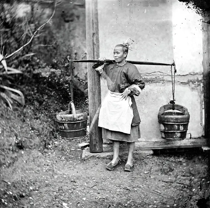 Framed Print : Foochow, Fukien province, China: a woman carrying buckets of night-soil, 1871. Creator: John Thomson Framed Print : Foochow, Fukien province, China: a woman carrying buckets of night-soil, 1871. Creator: John Thomson