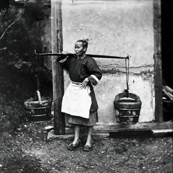 Framed Print : Foochow, Fukien province, China: a woman carrying buckets of night-soil, 1869 (1981). Creator: John Thomson Framed Print : Foochow, Fukien province, China: a woman carrying buckets of night-soil, 1869 (1981). Creator: John Thomson
