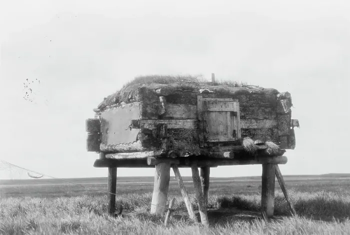 Framed Print : Food caches, Hooper Bay, Alaska, c1929. Creator: Edward Sheriff Curtis Framed Print : Food caches, Hooper Bay, Alaska, c1929. Creator: Edward Sheriff Curtis
