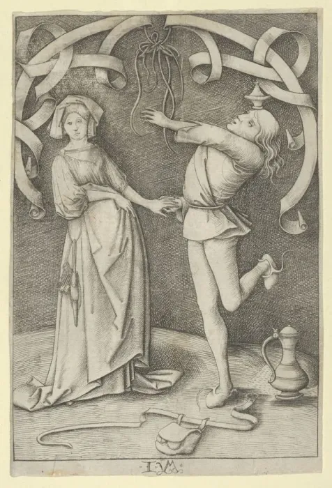 Framed Print : The Fool and the Lady. Creator: Israhel van Meckenem Framed Print : The Fool and the Lady. Creator: Israhel van Meckenem