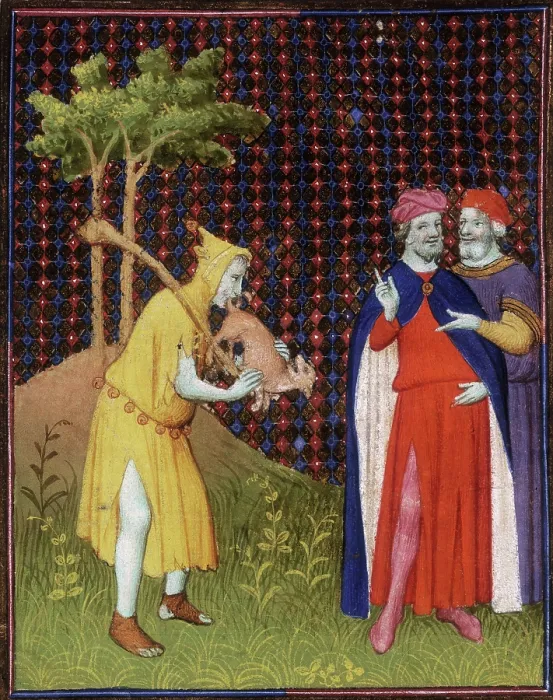 Framed Print : The fool of Strutt putting the tail of a small animal in his mouth, 15th century. Creator: Unknown Framed Print : The fool of Strutt putting the tail of a small animal in his mouth, 15th century. Creator: Unknown