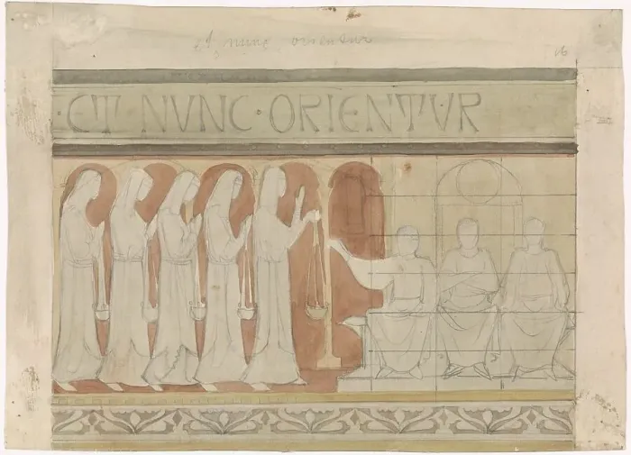 Framed Print : The five foolish virgins ask for oil, c. 1869-c. 1925. Creator: Antoon Derkinderen Framed Print : The five foolish virgins ask for oil, c. 1869-c. 1925. Creator: Antoon Derkinderen