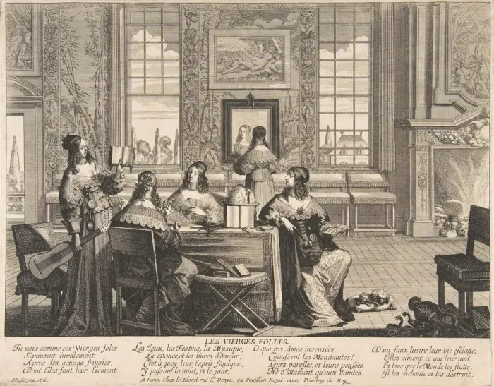 Framed Print : The Foolish Virgins Conversing, ca. 1635. Creator: Abraham Bosse Framed Print : The Foolish Virgins Conversing, ca. 1635. Creator: Abraham Bosse