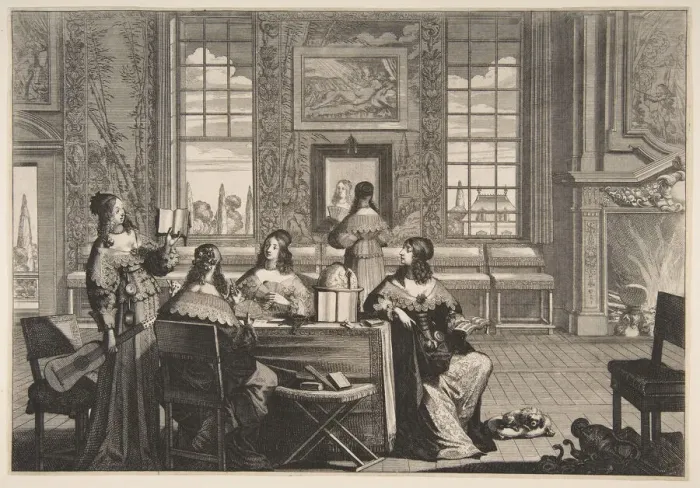 Framed Print : The Foolish Virgins Conversing, ca. 1635. Creator: Abraham Bosse Framed Print : The Foolish Virgins Conversing, ca. 1635. Creator: Abraham Bosse