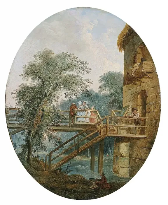 Framed Print : The Foot-Bridge, 1775. Creator: Hubert Robert Framed Print : The Foot-Bridge, 1775. Creator: Hubert Robert