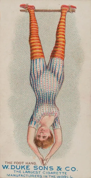 Framed Print : The Foot Hang, from the Gymnastic Exercises series (N77) for Duke brand cigarettes, 1887 Framed Print : The Foot Hang, from the Gymnastic Exercises series (N77) for Duke brand cigarettes, 1887