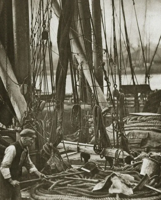 Framed Print : At the foot of the mast on a Thames Barge, London, 20th century Framed Print : At the foot of the mast on a Thames Barge, London, 20th century