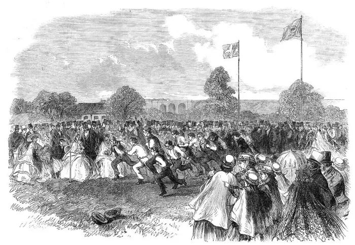 Framed Print : Foot-Races at the annual festival of the Asylum for Idiots, Earlswood, 1864. Creator: Unknown Framed Print : Foot-Races at the annual festival of the Asylum for Idiots, Earlswood, 1864. Creator: Unknown
