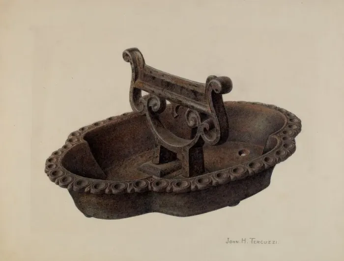Framed Print : Foot Scraper and Tray, c. 1941. Creator: John H. Tercuzzi Framed Print : Foot Scraper and Tray, c. 1941. Creator: John H. Tercuzzi