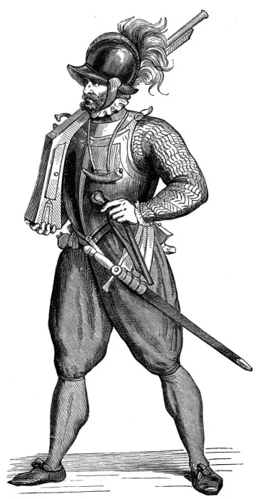 Framed Print : Foot soldier carrying an harquebus, 1590 Framed Print : Foot soldier carrying an harquebus, 1590