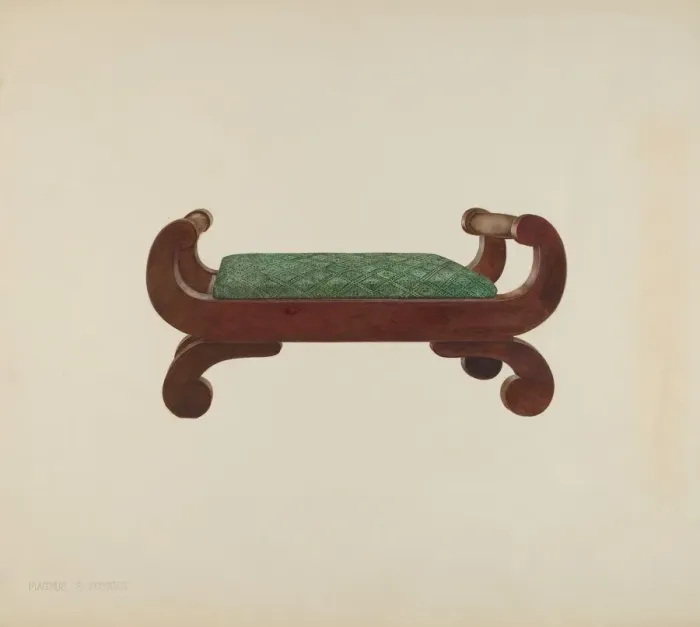 Framed Print : Foot Stool - Mahogany with Horse Hair Covering, c. 1939. Creator: Magnus S. Fossum Framed Print : Foot Stool - Mahogany with Horse Hair Covering, c. 1939. Creator: Magnus S. Fossum