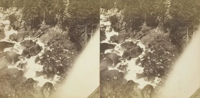 Framed Print : The Foot of the Vernal Fall, Yosemite, 1861 / 76. Creator: Carleton Emmons Watkins Framed Print : The Foot of the Vernal Fall, Yosemite, 1861 / 76. Creator: Carleton Emmons Watkins