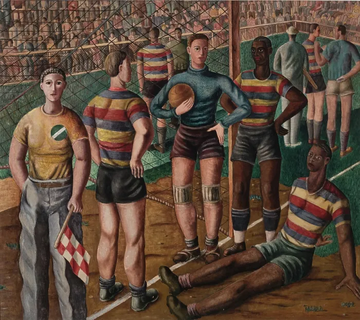 Framed Print : The Football Players, 1948. Creator: Borges da Costa, Jose (1903-1948) Framed Print : The Football Players, 1948. Creator: Borges da Costa, Jose (1903-1948)