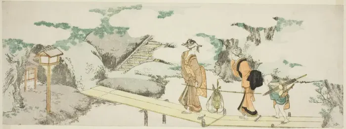 Framed Print : On the footbridge, Japan, n. d. Creator: Hokusai Framed Print : On the footbridge, Japan, n. d. Creator: Hokusai