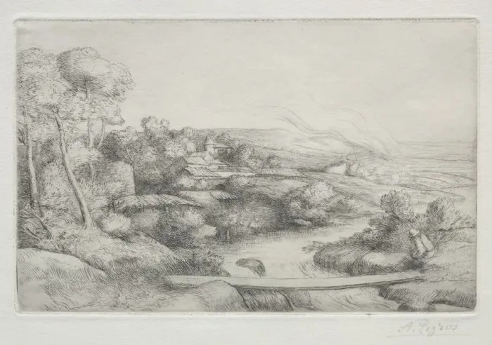 Framed Print : The Footbridge (La Passerelle). Creator: Alphonse Legros (French, 1837-1911) Framed Print : The Footbridge (La Passerelle). Creator: Alphonse Legros (French, 1837-1911)
