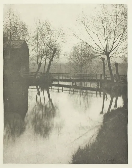Framed Print : Footbridge Near Chingford, 1880s. Creator: Peter Henry Emerson Framed Print : Footbridge Near Chingford, 1880s. Creator: Peter Henry Emerson
