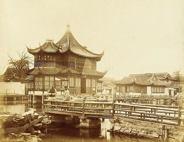 Footbridges and Elaborate Commercial Building, S. China, 1860. Creator: Felice Beato