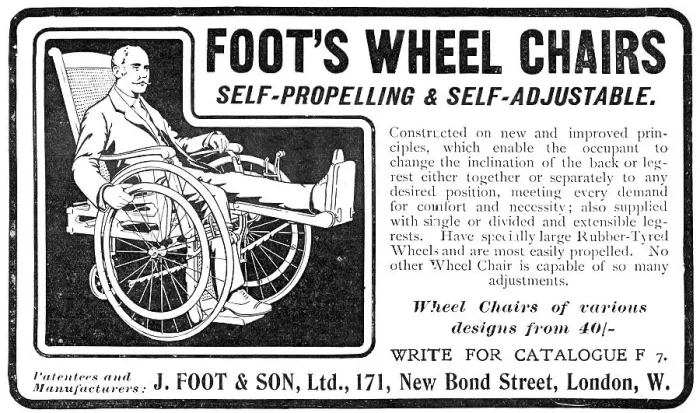Framed Print : Foot's wheel chairs - self-propelling and self-adjustable, 1909. Creator: Unknown Framed Print : Foot's wheel chairs - self-propelling and self-adjustable, 1909. Creator: Unknown