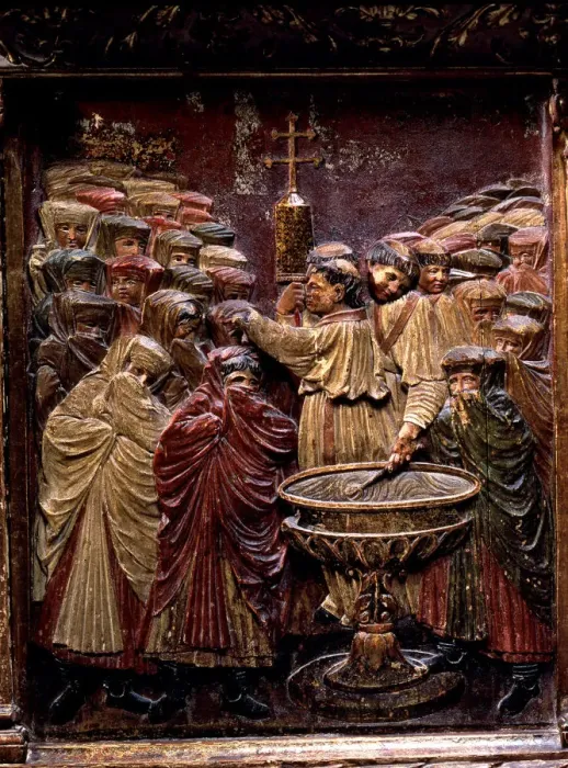 Framed Print : Forced Baptism of Arab women, after the taking of Granada, attic with wooden relieves Framed Print : Forced Baptism of Arab women, after the taking of Granada, attic with wooden relieves