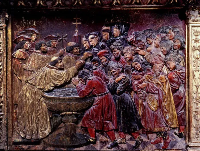 Framed Print : Forced baptism of Muslims in 1502, after the fall of Granada, attic with wooden Framed Print : Forced baptism of Muslims in 1502, after the fall of Granada, attic with wooden