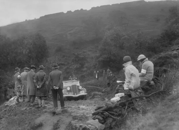 Framed Print : Ford 10 tourer of J McEvoy competing in the MCC Sporting Trial, 1935. Artist: Bill Brunell Framed Print : Ford 10 tourer of J McEvoy competing in the MCC Sporting Trial, 1935. Artist: Bill Brunell