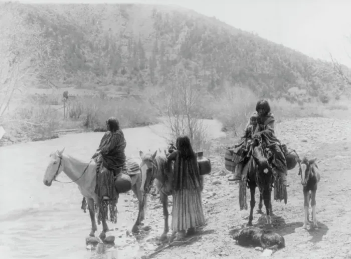 Framed Print : At the ford, c1903. Creator: Edward Sheriff Curtis Framed Print : At the ford, c1903. Creator: Edward Sheriff Curtis