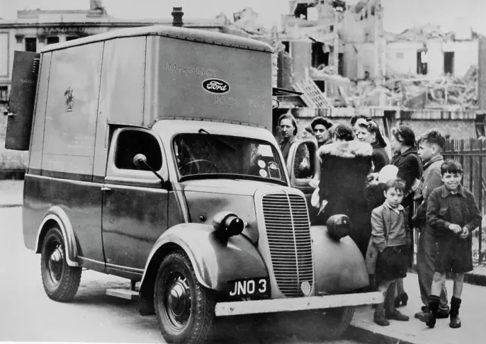 Framed Print : Ford E83W 10cwt Emergency food van in London World War 2 Framed Print : Ford E83W 10cwt Emergency food van in London World War 2