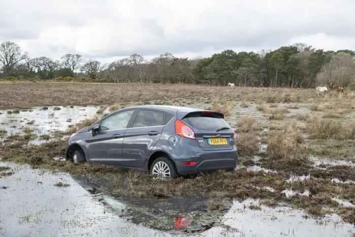 Framed Print : Ford Fiesta accident in New Forest, 2020. Creator: Tim Woodcock Framed Print : Ford Fiesta accident in New Forest, 2020. Creator: Tim Woodcock