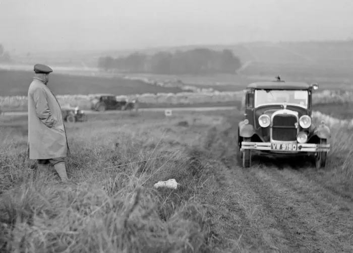 Framed Print : Ford Model A saloon of JW Austin competing in the MCC Sporting Trial, 1930. Artist: Bill Brunell Framed Print : Ford Model A saloon of JW Austin competing in the MCC Sporting Trial, 1930. Artist: Bill Brunell