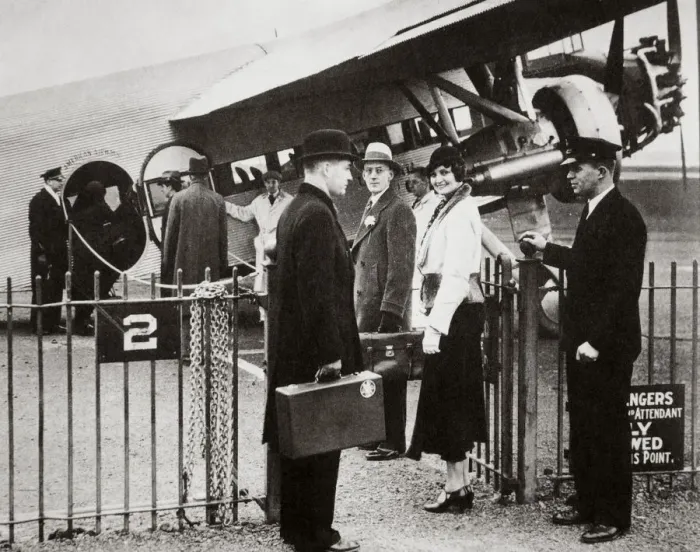 Framed Print : Ford Trimotor plane about to depart from an airfield, c1932 Framed Print : Ford Trimotor plane about to depart from an airfield, c1932