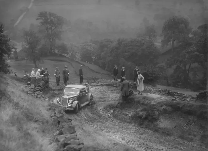 Framed Print : Ford V8 2-seater and dickey competing in the MCC Sporting Trial, 1935. Artist: Bill Brunell Framed Print : Ford V8 2-seater and dickey competing in the MCC Sporting Trial, 1935. Artist: Bill Brunell